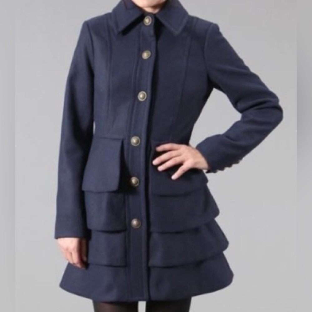 BB Dakota Tiered Military Style Coat - Navy color